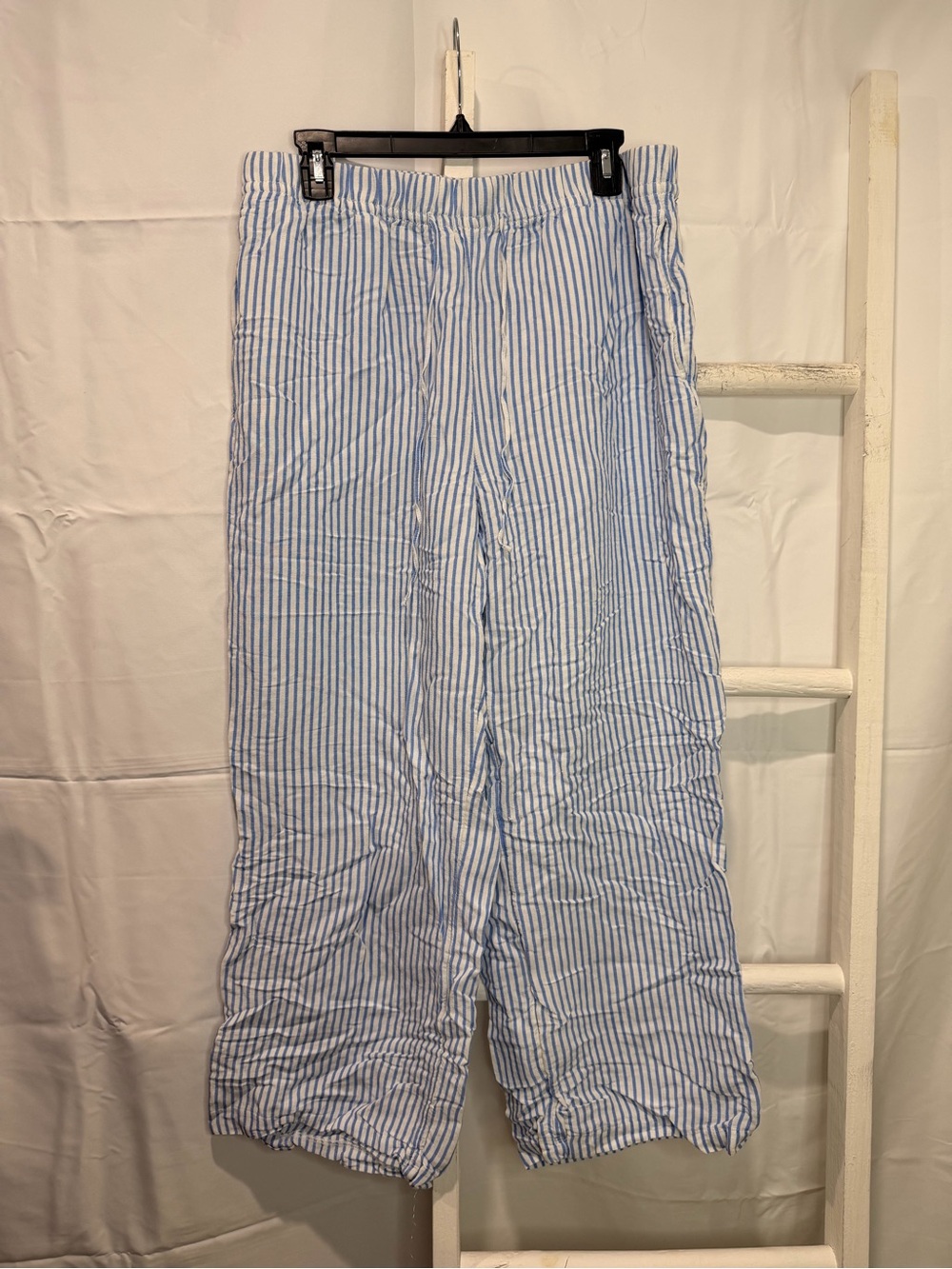 H&M Blue and White Striped Wide-Leg Trousers